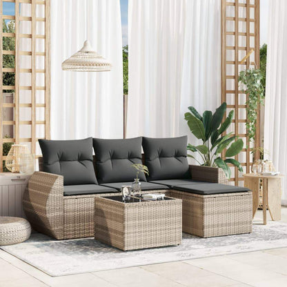 Set Divano da Giardino 5pz con Cuscini Grigio Chiaro Polyrattan - homemem39