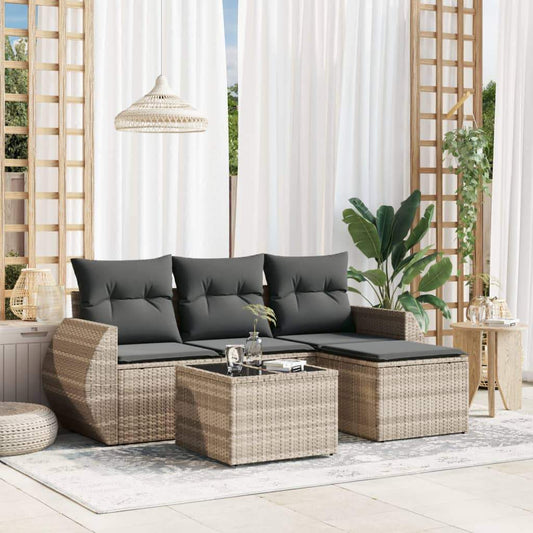 Set Divano da Giardino 5pz con Cuscini Grigio Chiaro Polyrattan - homemem39