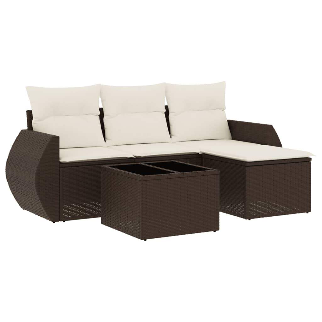 Set Divano da Giardino 5 pz con Cuscini Marrone in Polyrattan - homemem39