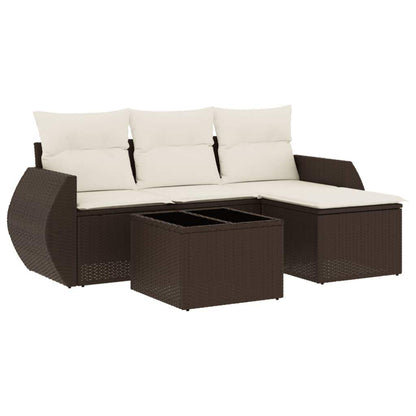 Set Divano da Giardino 5 pz con Cuscini Marrone in Polyrattan - homemem39