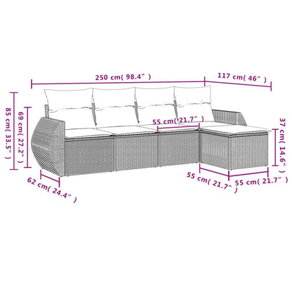 Set Divano da Giardino 5 pz con Cuscini Grigio in Polyrattan - homemem39