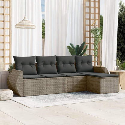 Set Divano da Giardino 5 pz con Cuscini Grigio in Polyrattan - homemem39