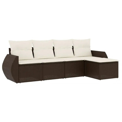 Set Divano da Giardino 5 pz con Cuscini Marrone in Polyrattan - homemem39