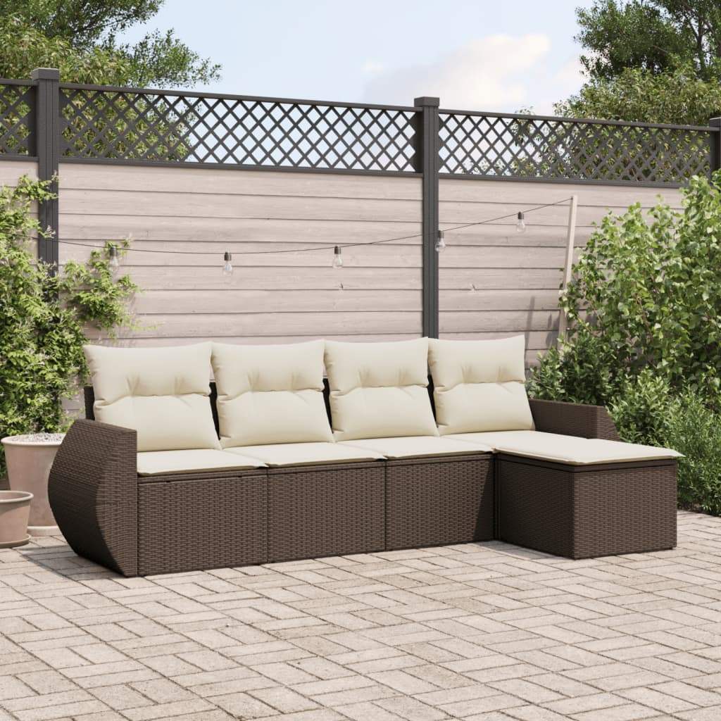 Set Divano da Giardino 5 pz con Cuscini Marrone in Polyrattan - homemem39