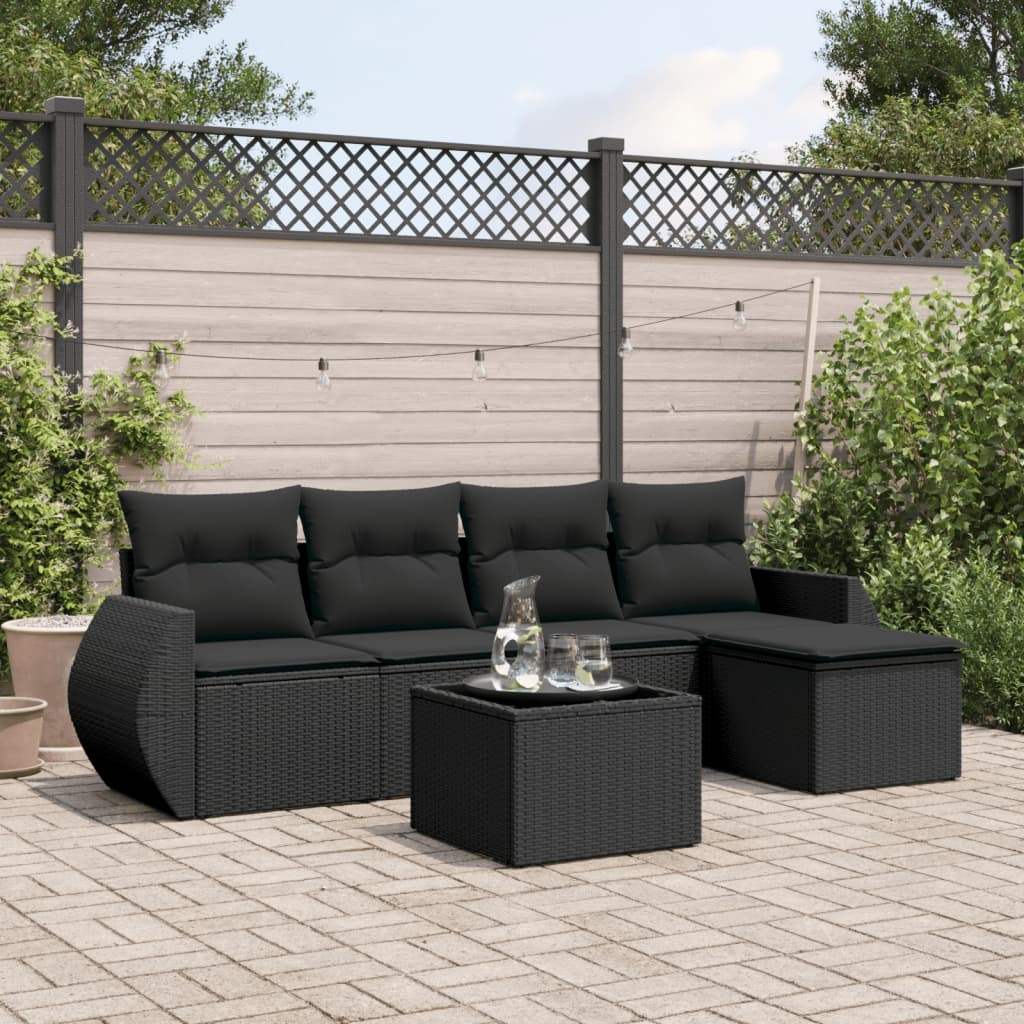 Set Divano da Giardino 6 pz con Cuscini Nero in Polyrattan - homemem39