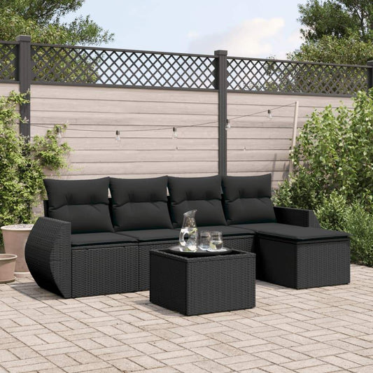 Set Divano da Giardino 6 pz con Cuscini Nero in Polyrattan - homemem39