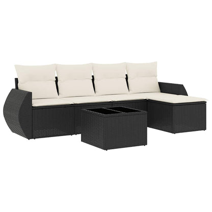 Set Divano da Giardino 6 pz con Cuscini Nero in Polyrattan