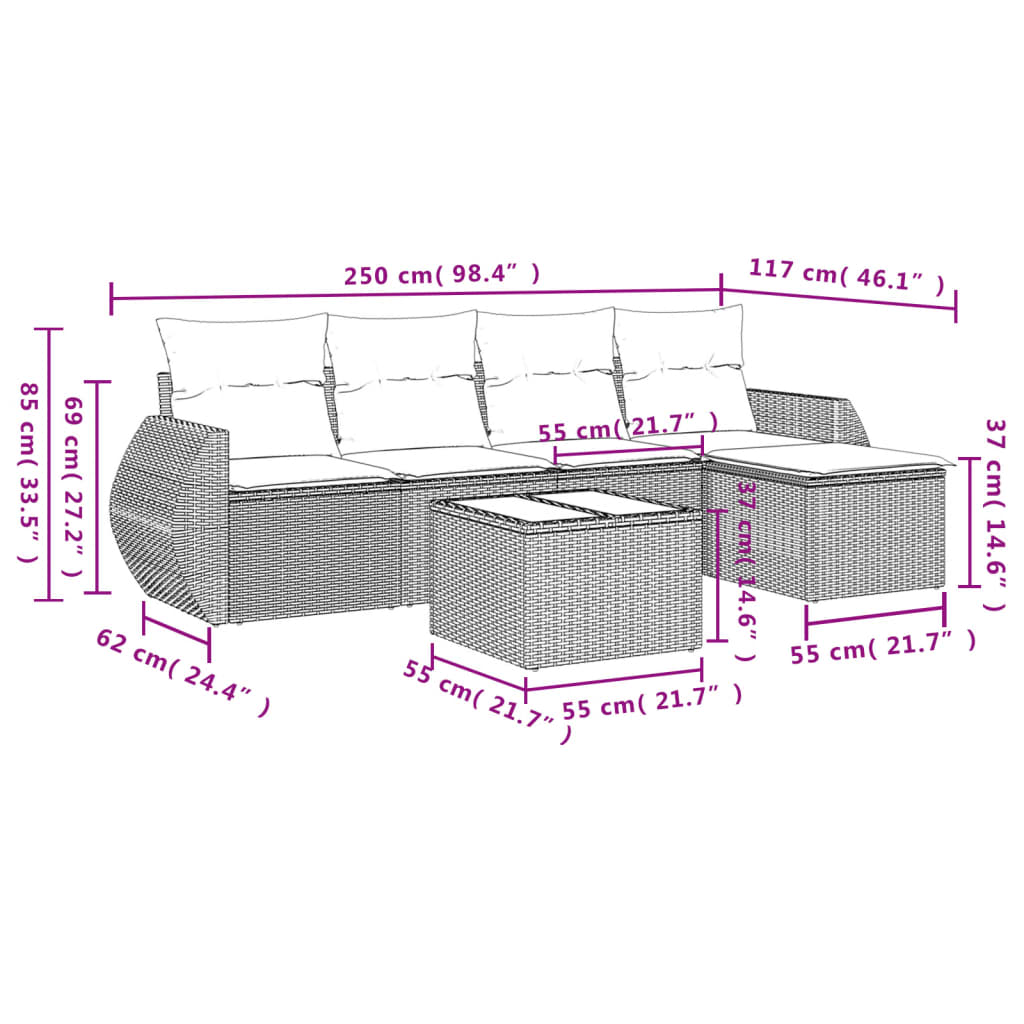 Set Divano da Giardino 6 pz con Cuscini Beige in Polyrattan | homemem39