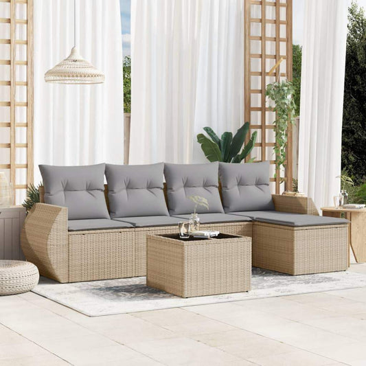 Set Divano da Giardino 6 pz con Cuscini Beige in Polyrattan - homemem39