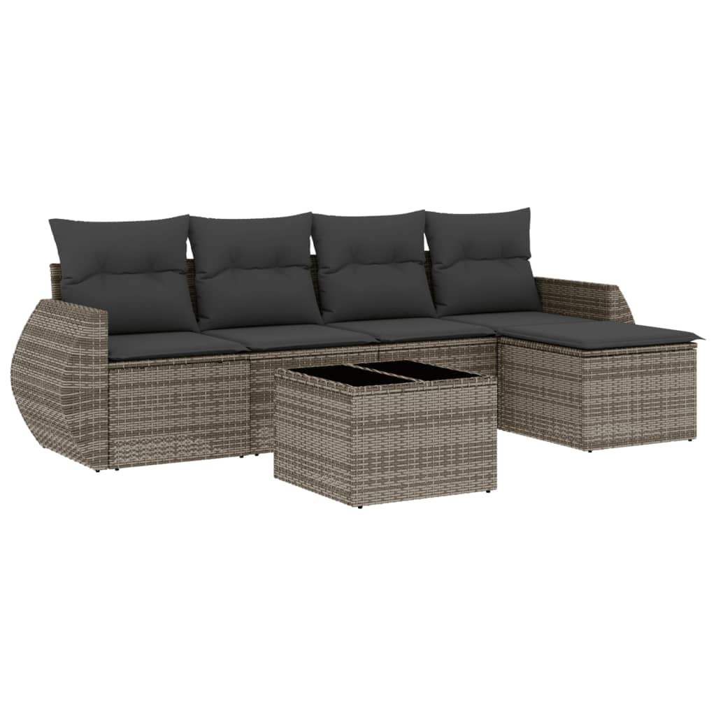 Set Divano da Giardino 6 pz con Cuscini Grigio in Polyrattan - homemem39