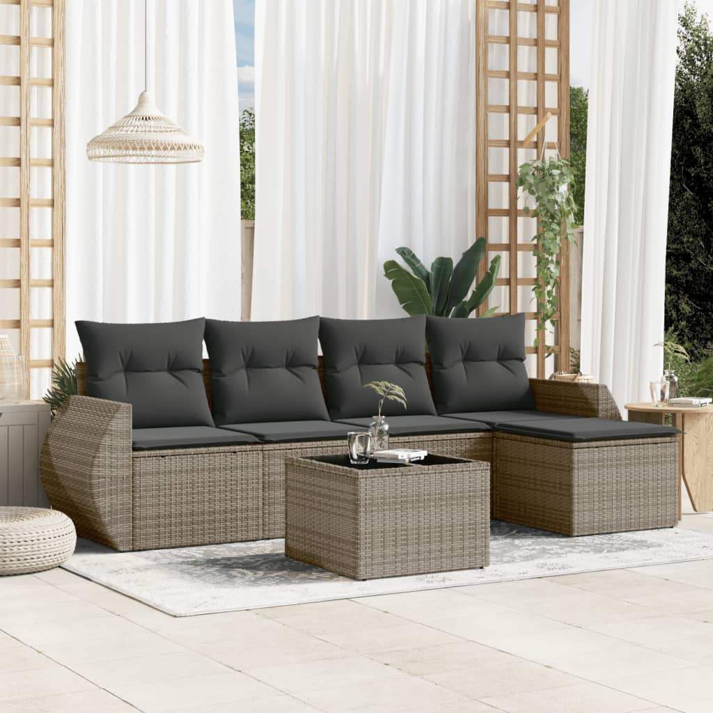 Set Divano da Giardino 6 pz con Cuscini Grigio in Polyrattan - homemem39