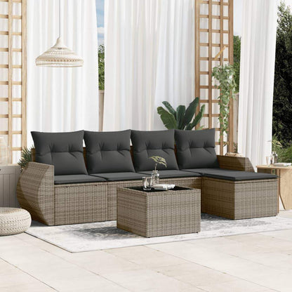Set Divano da Giardino 6 pz con Cuscini Grigio in Polyrattan - homemem39