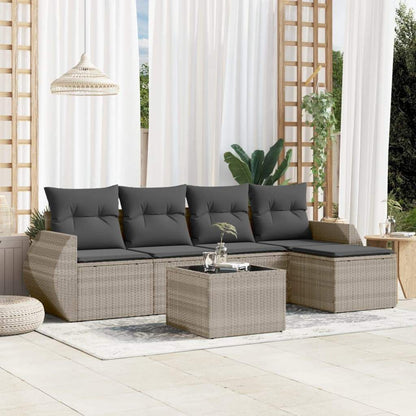 Set Divano da Giardino 6pz con Cuscini Grigio Chiaro Polyrattan - homemem39