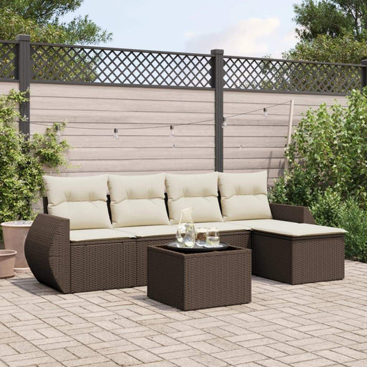 Set Divano da Giardino 6 pz con Cuscini Marrone in Polyrattan - homemem39