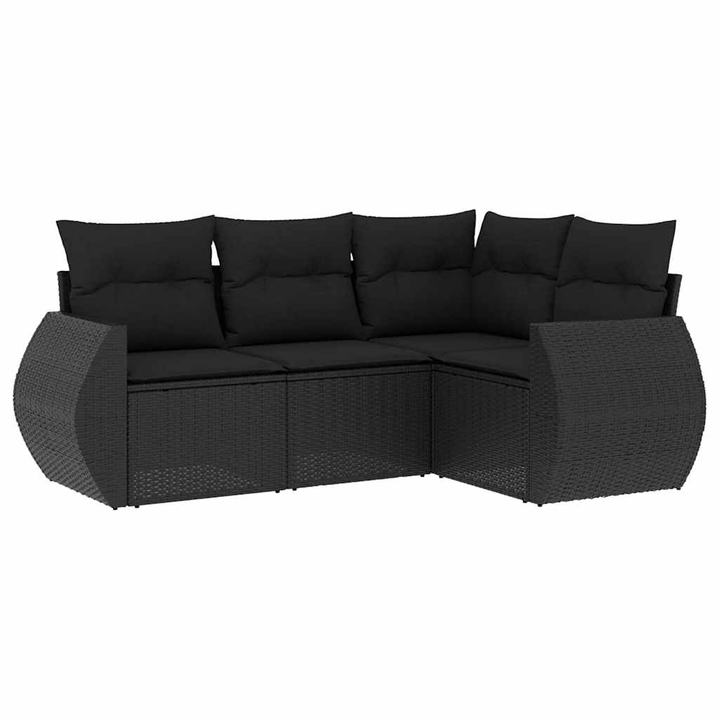 Set Divani da Giardino 4 pz con Cuscini Nero in Polyrattan | homemem39