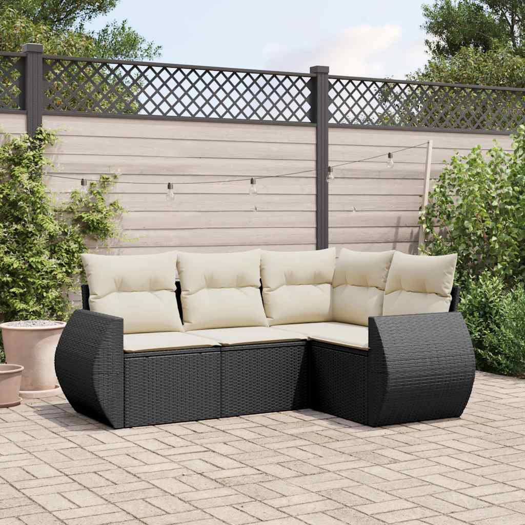 Set Divani da Giardino 4 pz con Cuscini Nero in Polyrattan