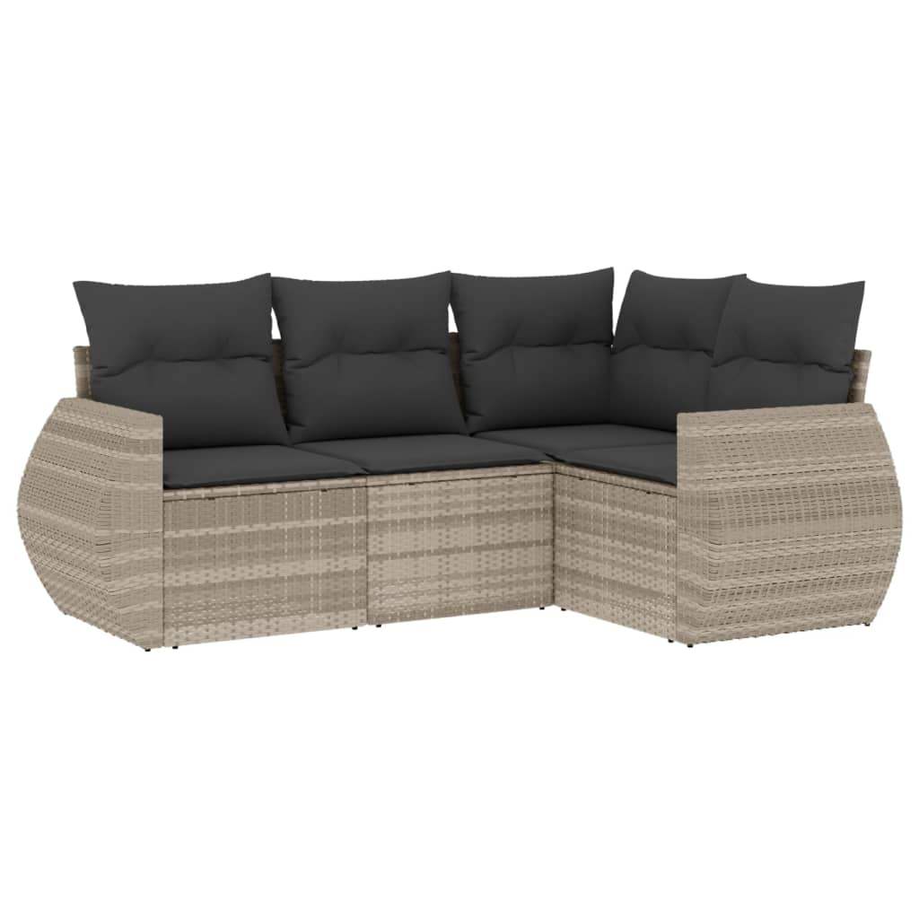 Set Divano da Giardino 4pz con Cuscini Grigio Chiaro Polyrattan - homemem39