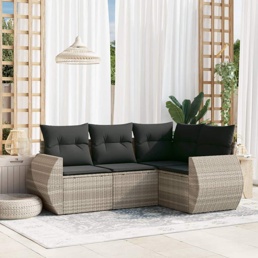 Set Divano da Giardino 4pz con Cuscini Grigio Chiaro Polyrattan - homemem39