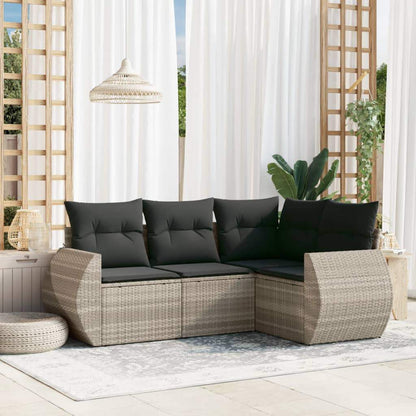 Set Divano da Giardino 4pz con Cuscini Grigio Chiaro Polyrattan - homemem39