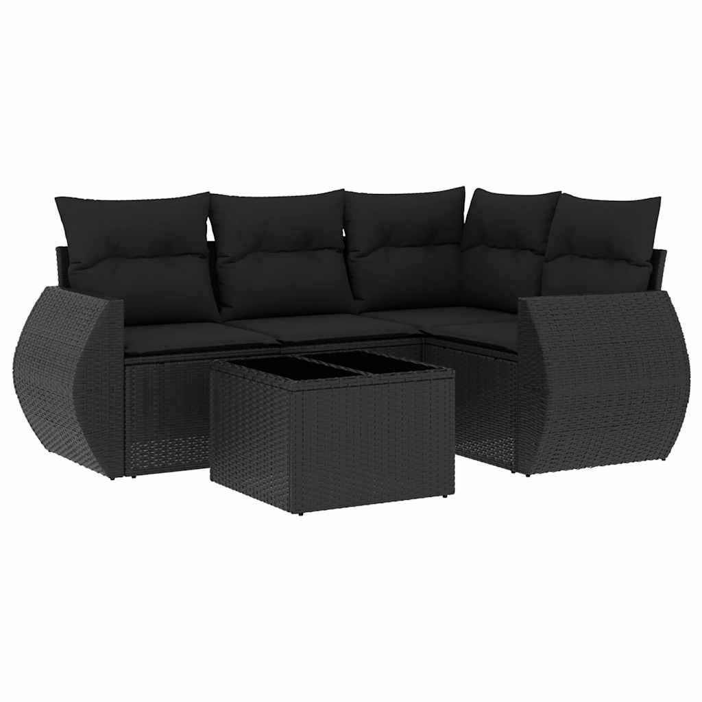 Set Divani da Giardino 5 pz con Cuscini in Polyrattan Nero | homemem39