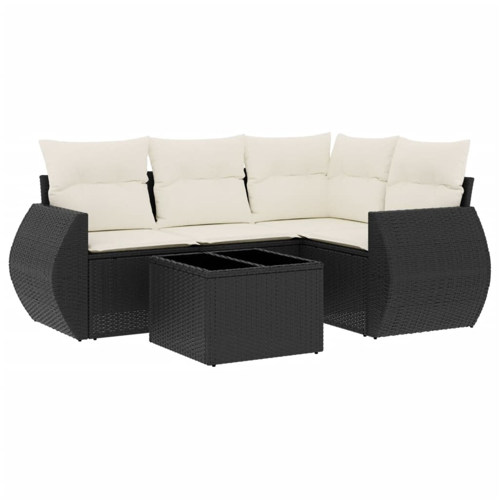 Set Divani da Giardino 5 pz con Cuscini in Polyrattan Nero
