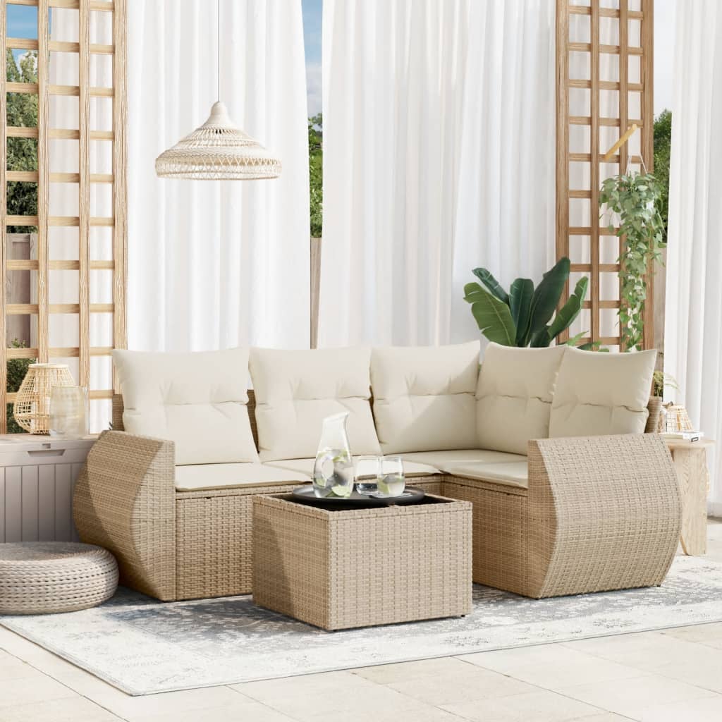 Set Divano da Giardino 5 pz con Cuscini Beige in Polyrattan | homemem39
