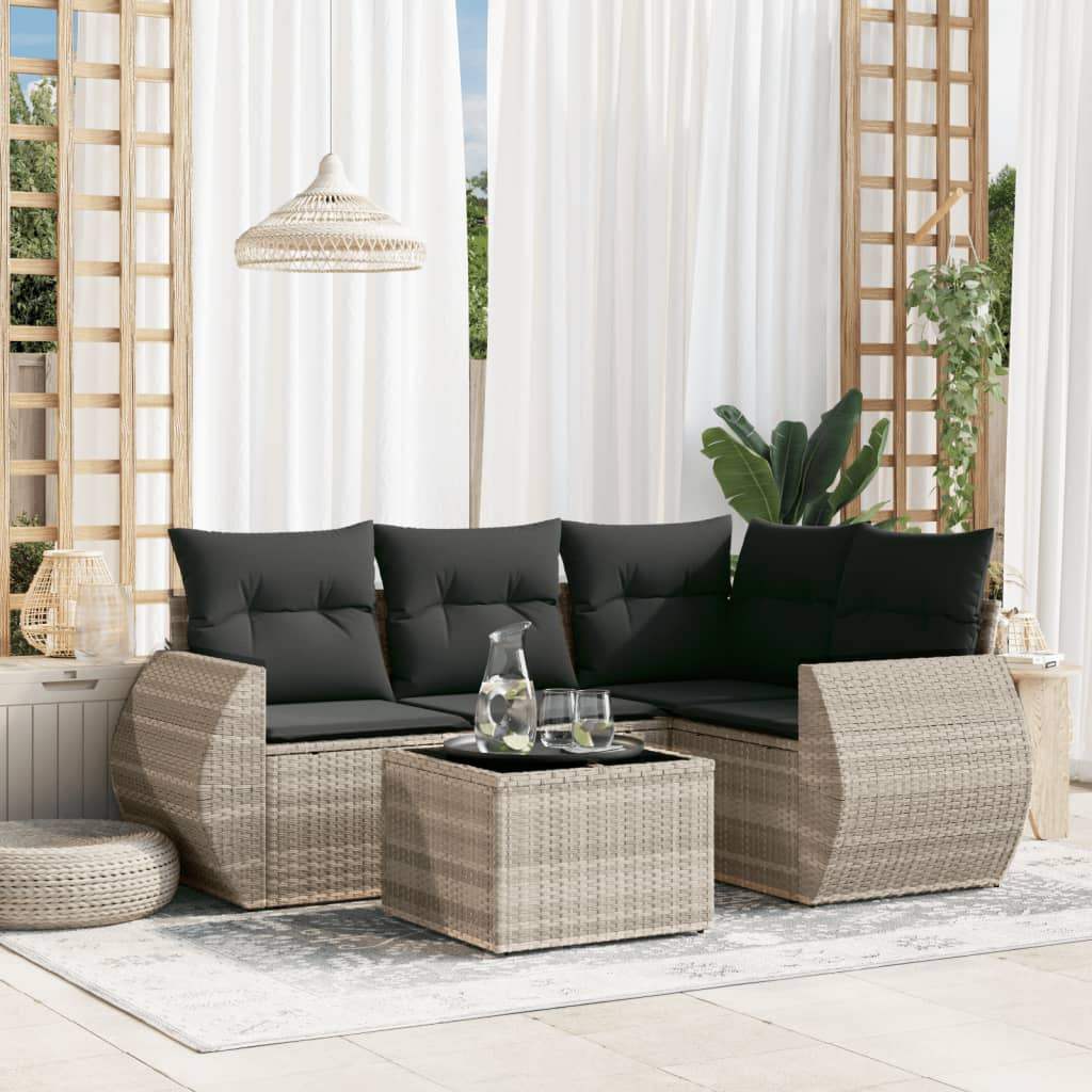 Set Divano da Giardino 5pz con Cuscini Grigio Chiaro Polyrattan - homemem39