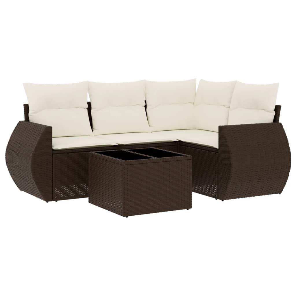 Set Divano da Giardino 5 pz con Cuscini Marrone in Polyrattan - homemem39