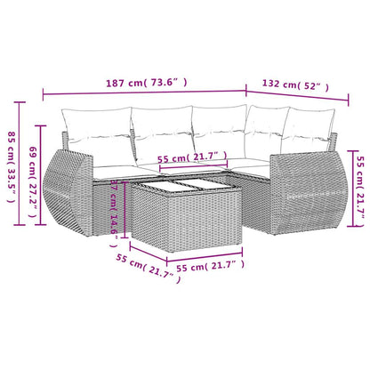 Set Divano da Giardino 5 pz con Cuscini Marrone in Polyrattan - homemem39