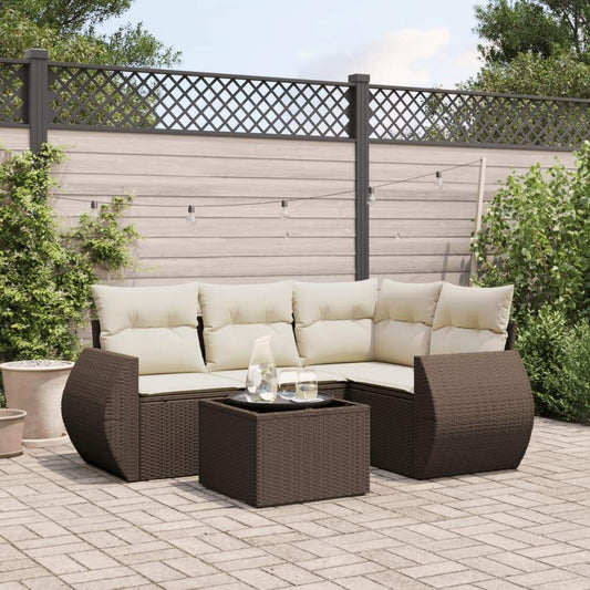 Set Divano da Giardino 5 pz con Cuscini Marrone in Polyrattan - homemem39