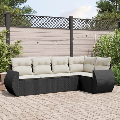Set Divani da Giardino 5 pz con Cuscini in Polyrattan Nero | homemem39