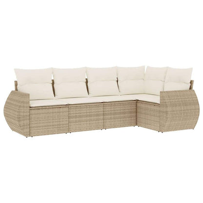 Set Divano da Giardino 5 pz con Cuscini Beige in Polyrattan - homemem39
