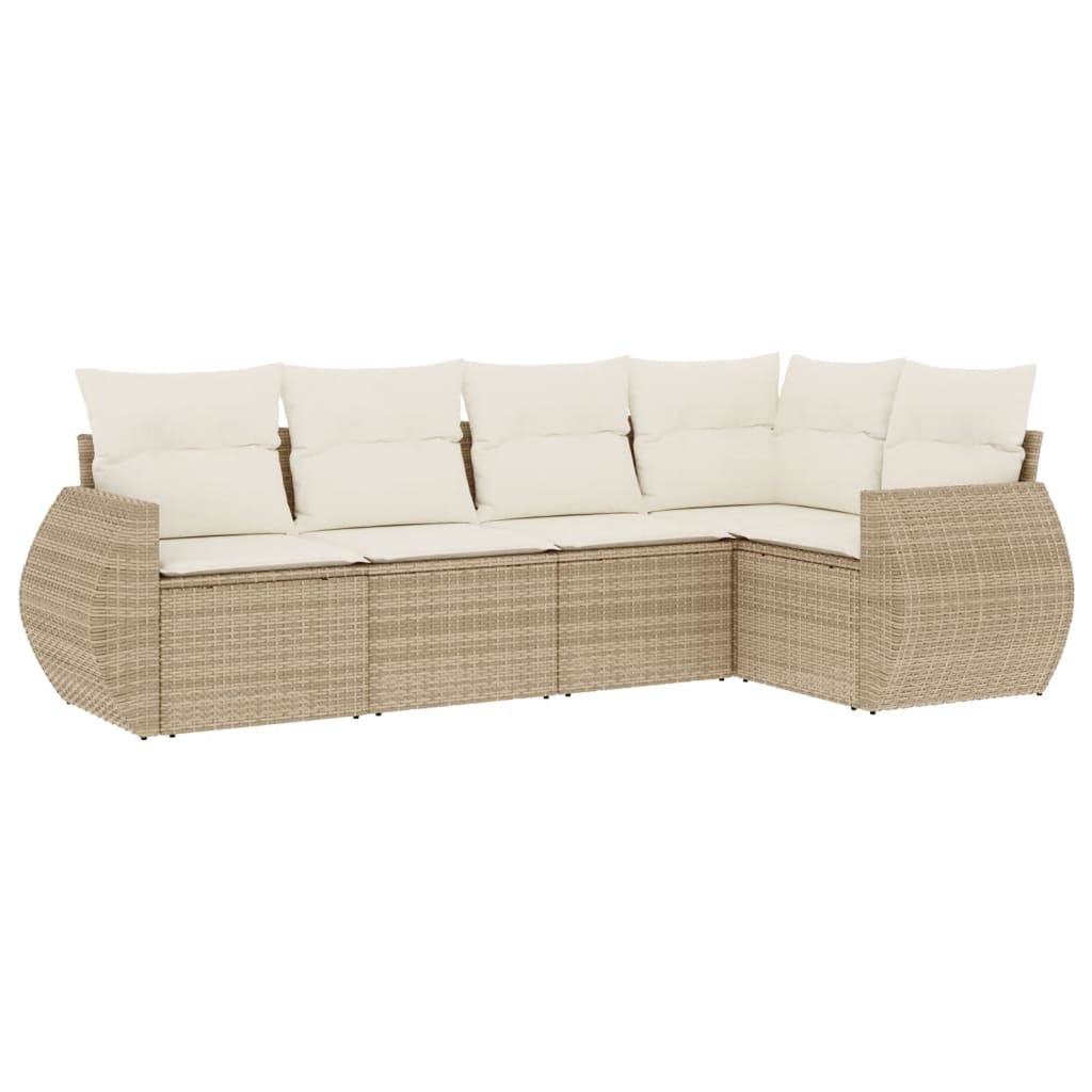 Set Divano da Giardino 5 pz con Cuscini Beige in Polyrattan