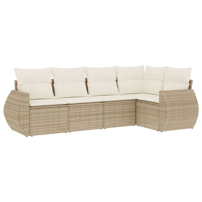 Set Divano da Giardino 5 pz con Cuscini Beige in Polyrattan