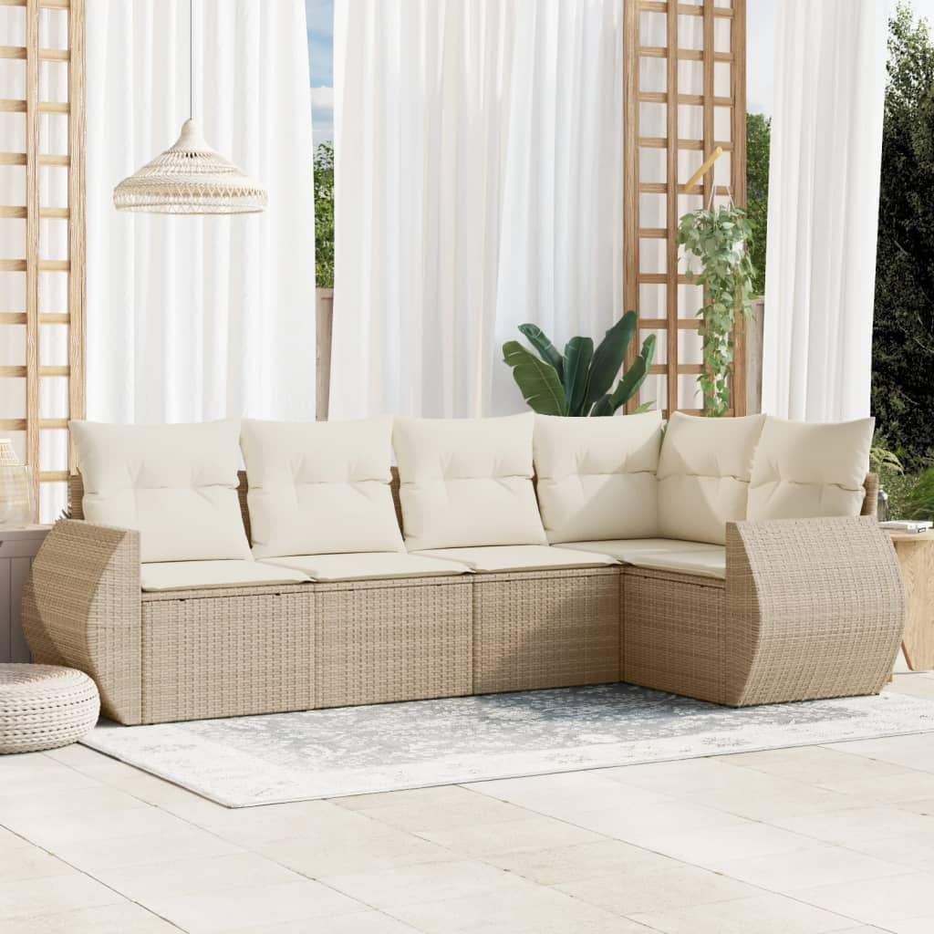 Set Divano da Giardino 5 pz con Cuscini Beige in Polyrattan - homemem39