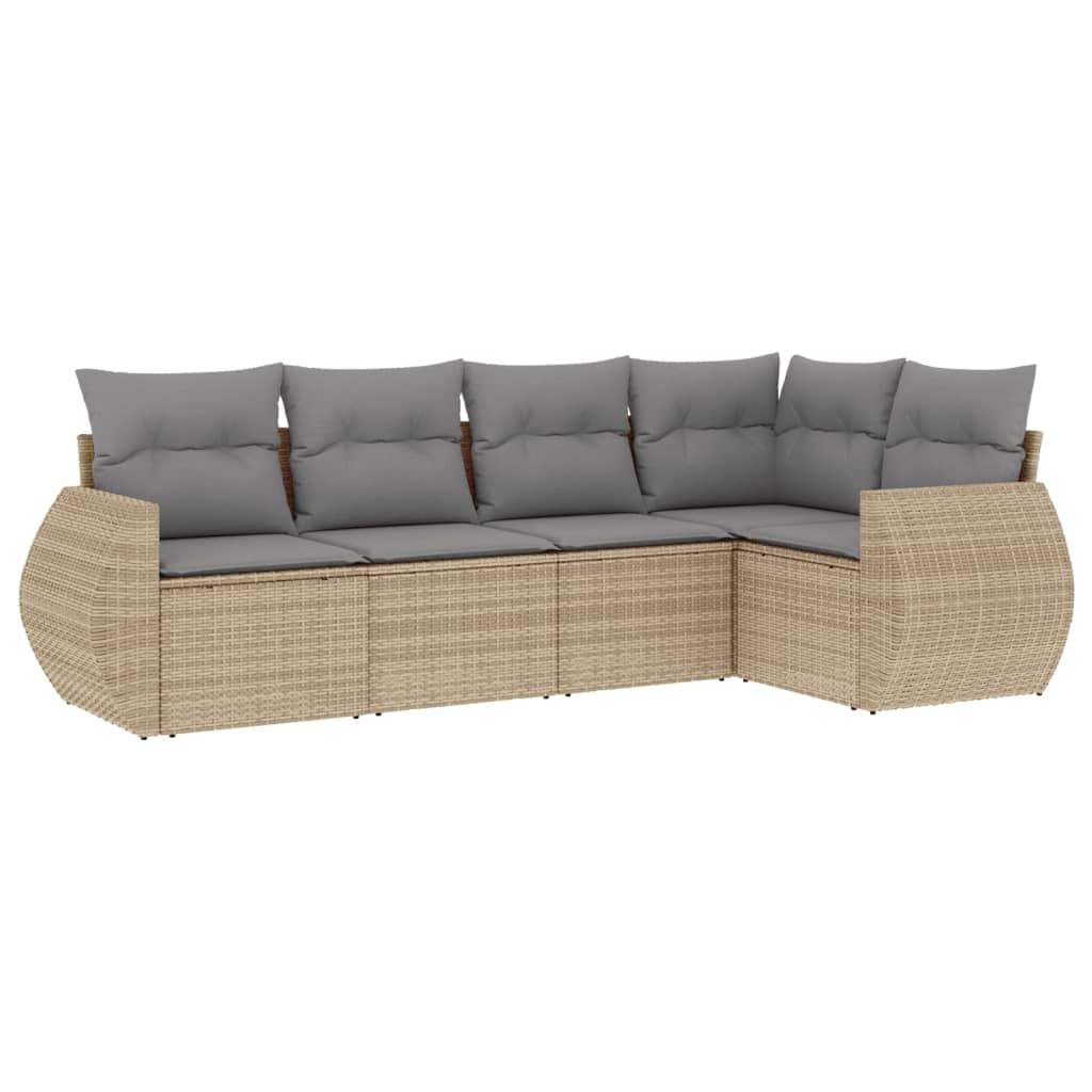 Set Divano da Giardino 5 pz con Cuscini Beige in Polyrattan - homemem39