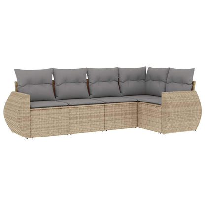 Set Divano da Giardino 5 pz con Cuscini Beige in Polyrattan - homemem39