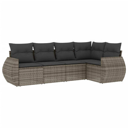 Set Divano da Giardino 5 pz con Cuscini Grigio in Polyrattan - homemem39