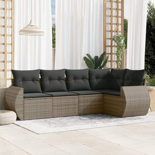 Set Divano da Giardino 5 pz con Cuscini Grigio in Polyrattan - homemem39