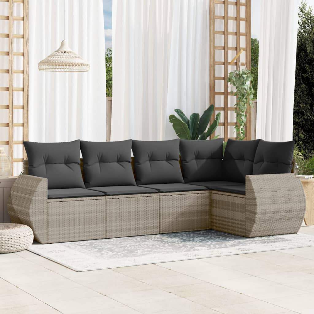 Set Divano da Giardino 5pz con Cuscini Grigio Chiaro Polyrattan - homemem39