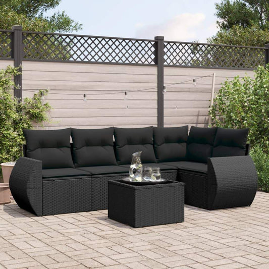 Set Divano da Giardino 6 pz con Cuscini Nero in Polyrattan - homemem39