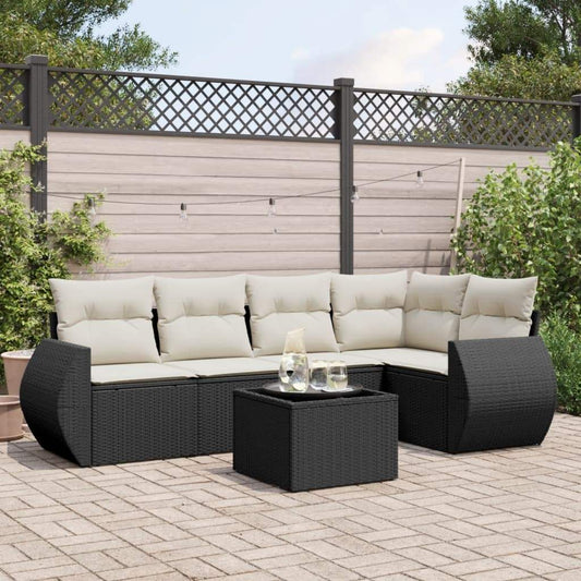 Set Divano da Giardino 6 pz con Cuscini Nero in Polyrattan - homemem39