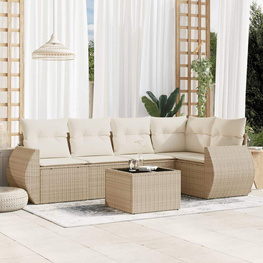 Set Divano da Giardino 6 pz con Cuscini Beige in Polyrattan - homemem39