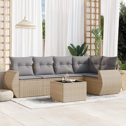 Set Divano da Giardino 6 pz con Cuscini Beige in Polyrattan - homemem39