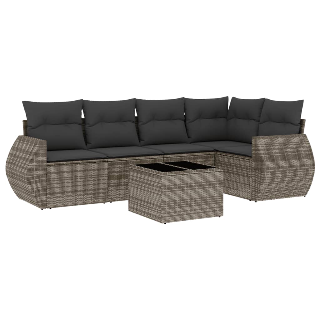 Set Divano da Giardino 6 pz con Cuscini Grigio in Polyrattan