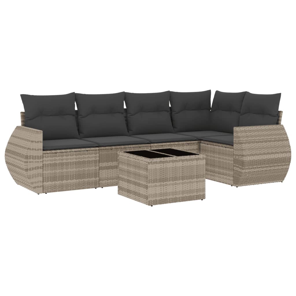 Set Divano da Giardino 6pz con Cuscini Grigio Chiaro Polyrattan