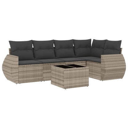 Set Divano da Giardino 6pz con Cuscini Grigio Chiaro Polyrattan