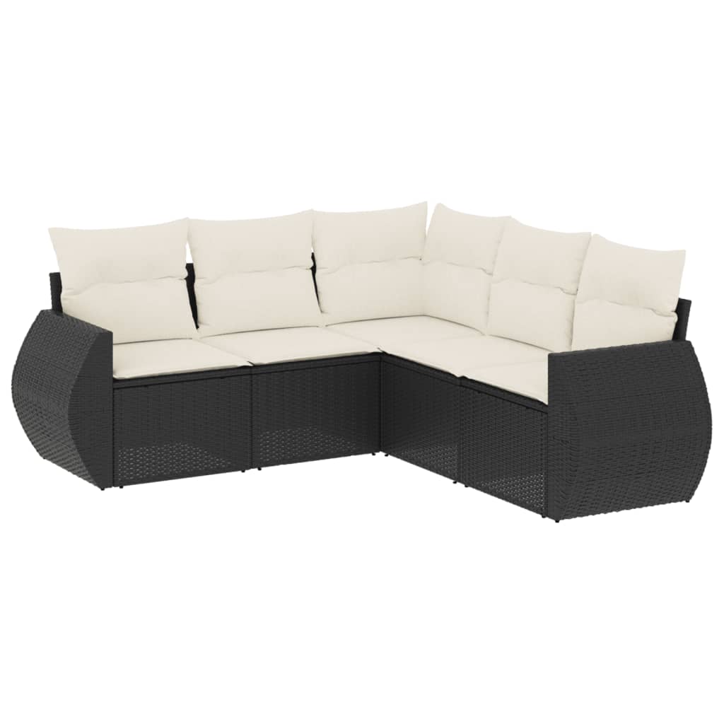 Set Divani da Giardino 5 pz con Cuscini in Polyrattan Nero