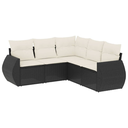 Set Divani da Giardino 5 pz con Cuscini in Polyrattan Nero