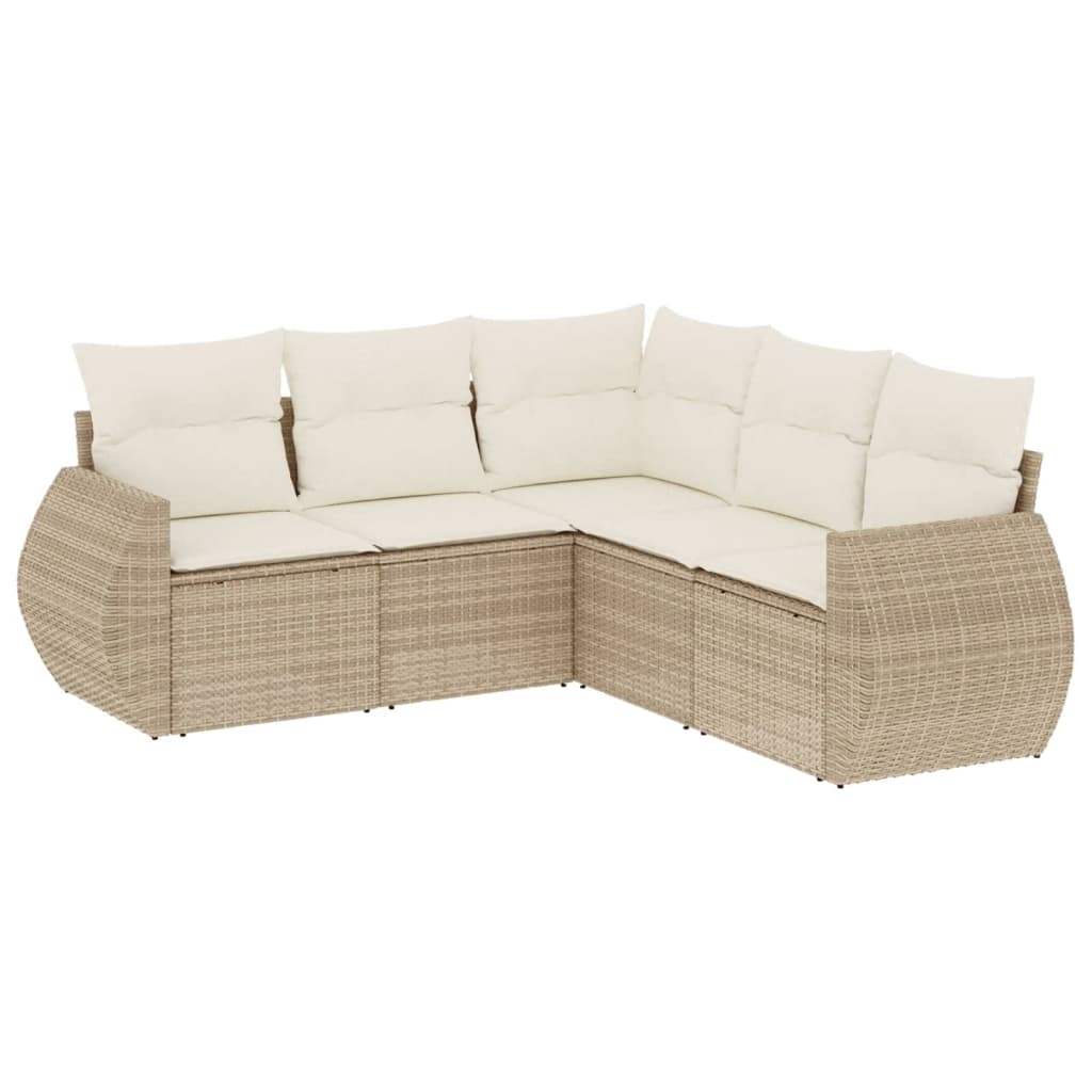 Set Divano da Giardino 5 pz con Cuscini Beige in Polyrattan - homemem39